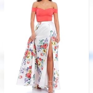 NWT B. Darlin 2 Piece High Waist Slit Skirt Floral Homecoming Prom Formal Dress